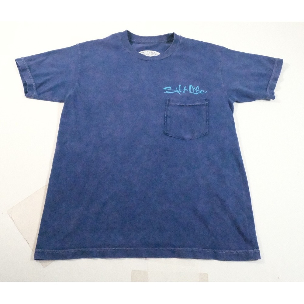 Salt Life T-Shirt Mens Small Blue Marlin Graphic Pocket Short Sleeve Cotton Tee